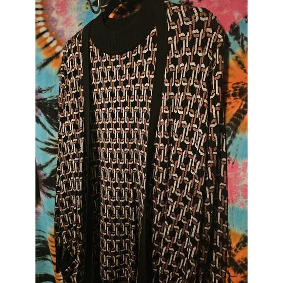 Chicos Black & Gold Chain Link 2 PC Open Sweater w/ Matching Tank Women's Large - Picture 3 of 11